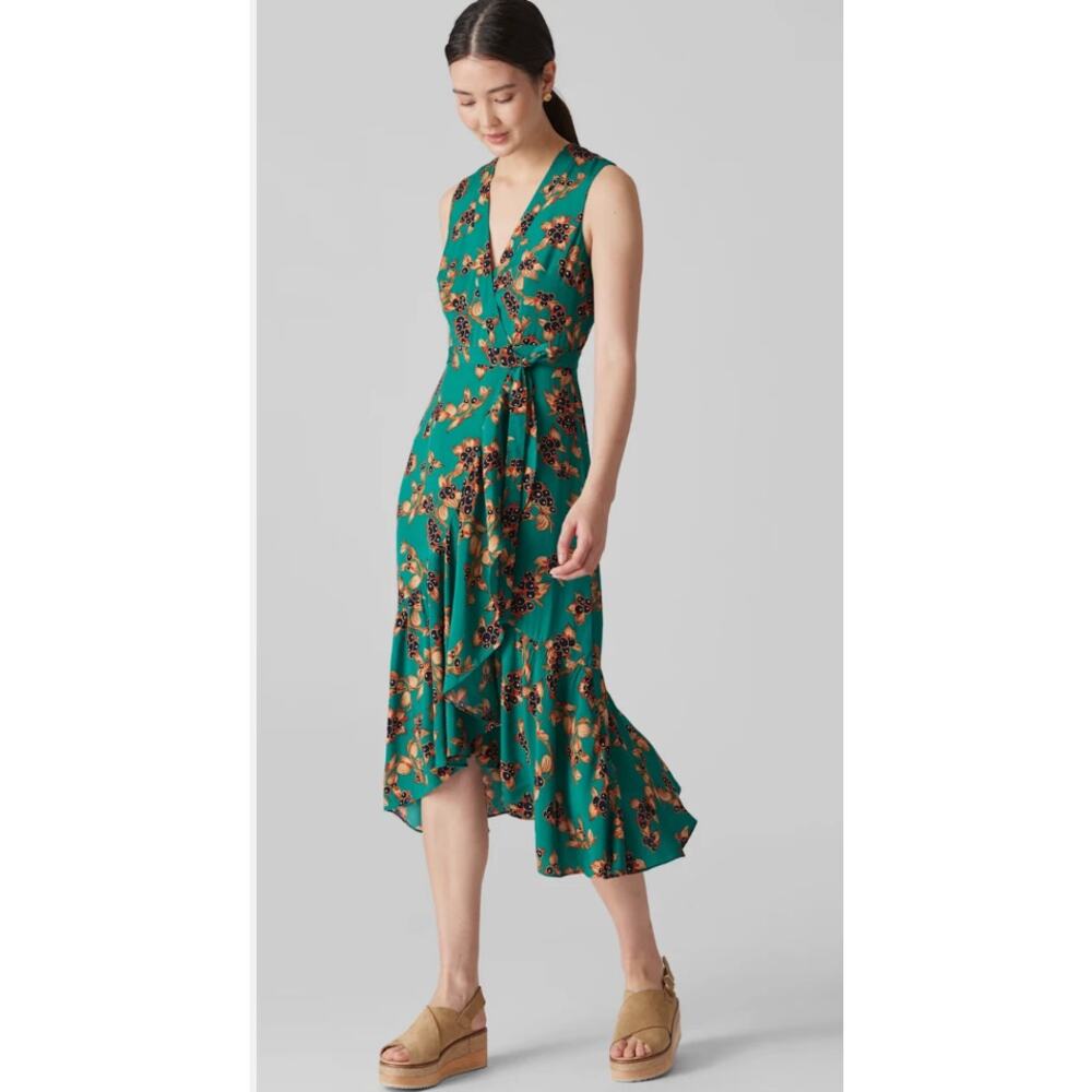 Whistles Teal Olive Motif Wrap Dress - Size 6 - Excellent Condition